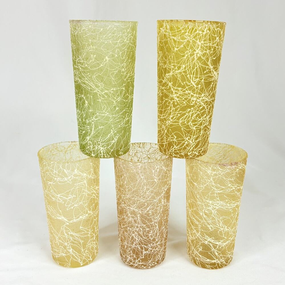 MCM Spaghetti String Multicolor - Set of 5 Tumblers Glasses 5.5” 1950s Vintage